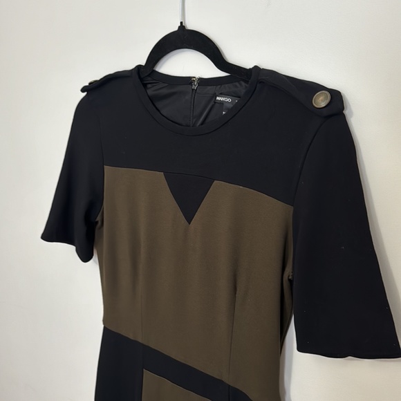 Mango Suit Green Black Military Color Block Dress Size Medium - Picture 3 of 11